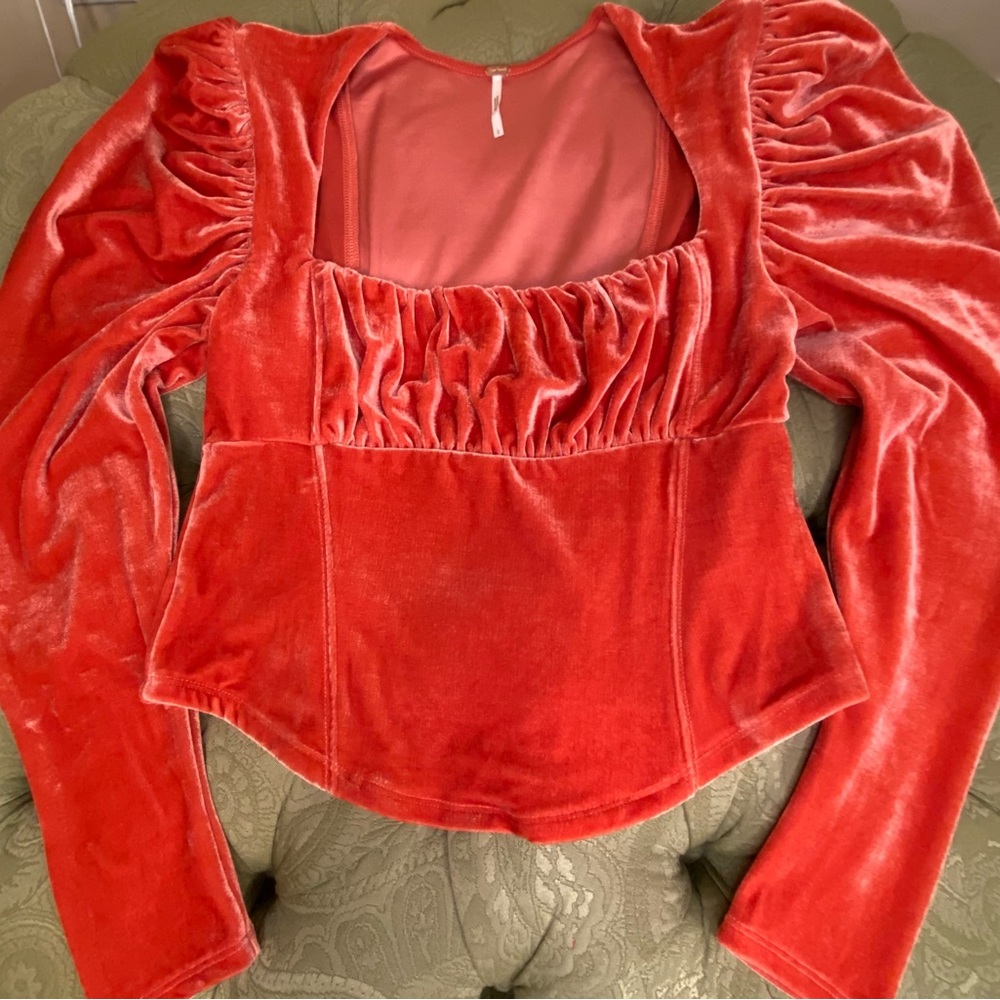 Free People Hold Me Top Size Large Orange Velvet NWOT Retail $78